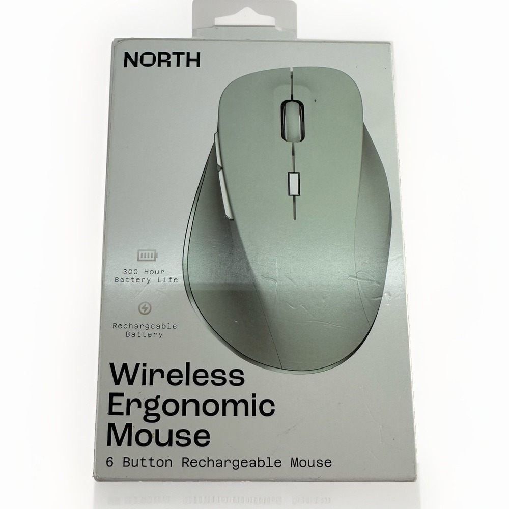 NORTH Wireless Ergonomic Mouse 6 Button Rechargeable 2.4GHz Bluetooth Mint